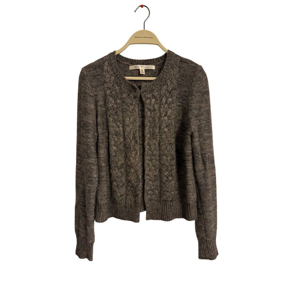Max Studio Angora Rabbit Hair Blend Short Cable Knit Cardigan Medium
